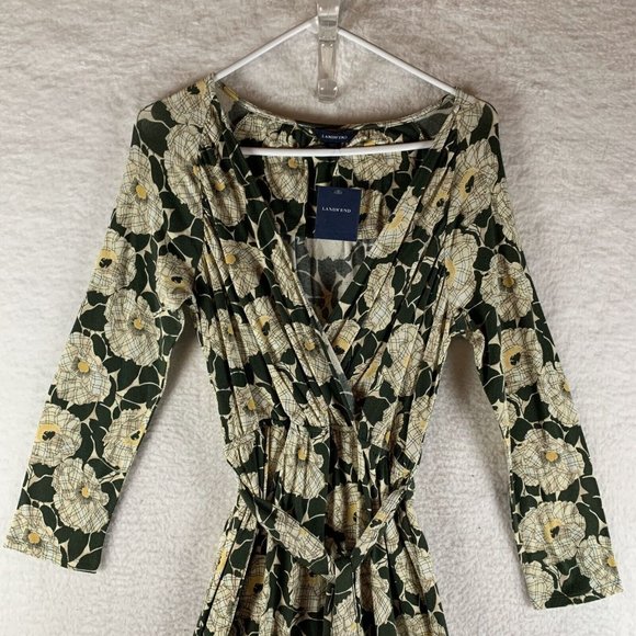 Lands' End Fit & Flare Midi Dress Women's Small 6-8 Floral Plunge Neck S7948 - Picture 2 of 10